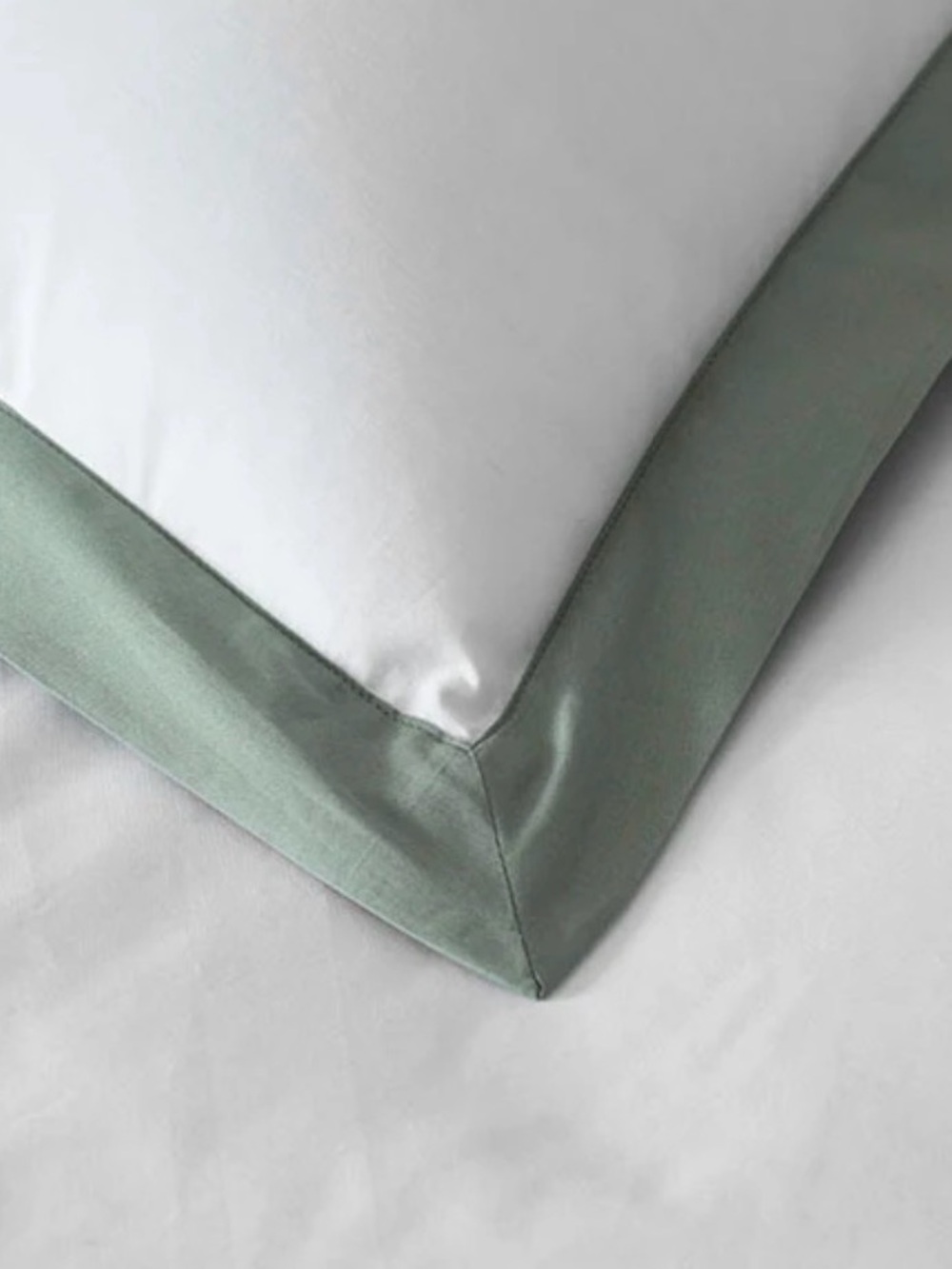 The Company Store Twin Duvet Cover Solid Border Classic Cool Percale Thyme White